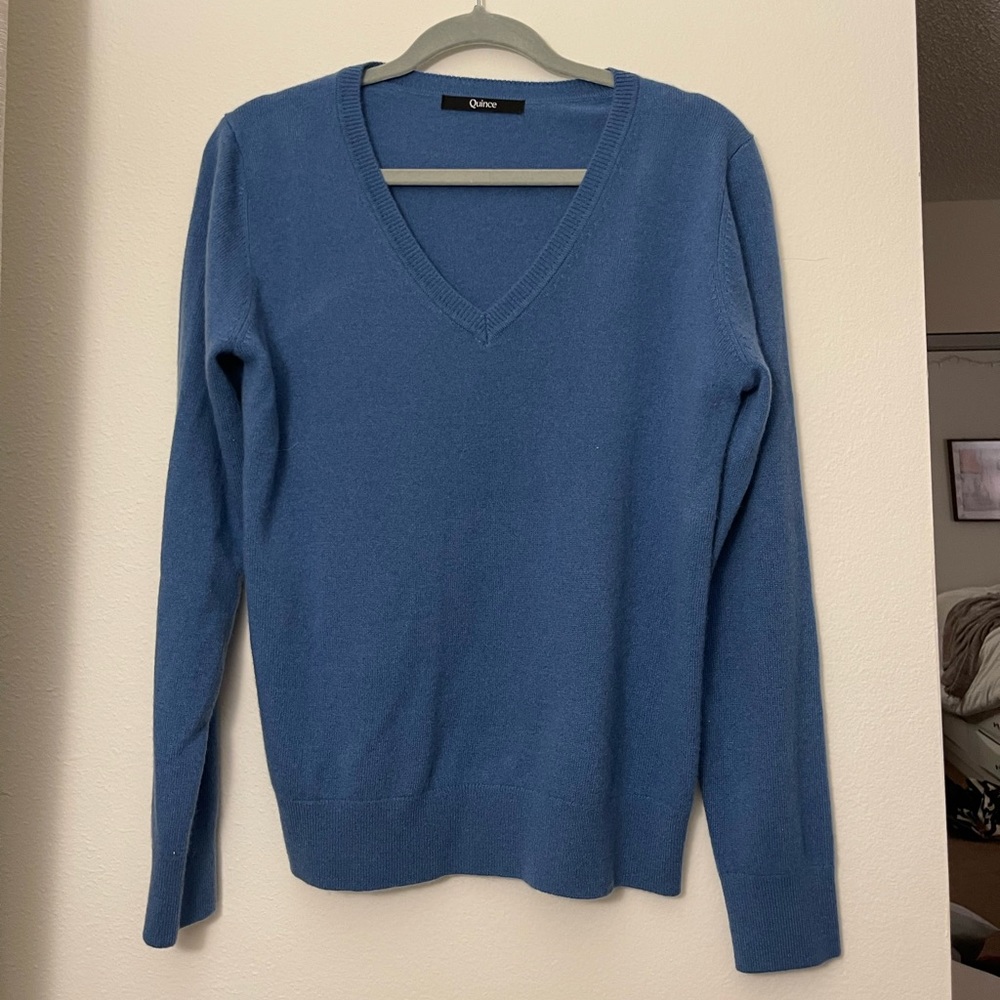 Blue Cashmere V-Neck Sweater